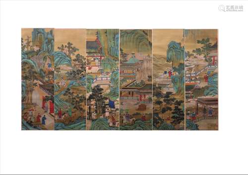 A Set Of Six Chinese Figural Painting Scroll