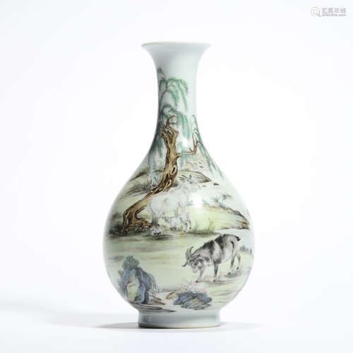 A Landscape And Rams Pear-Shaped Vase