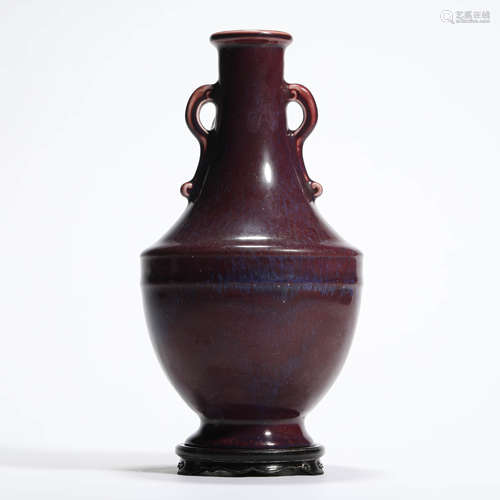 A Flambe Glaze Double-Eared Vase