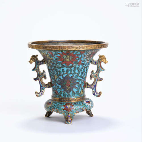 A Gilt Cloisonne Enamel Interlocking Lotus Beaker Vase