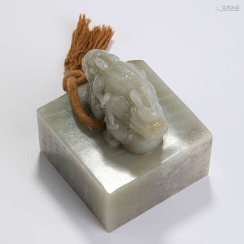 A Carved Jade Dragons Handle Seal