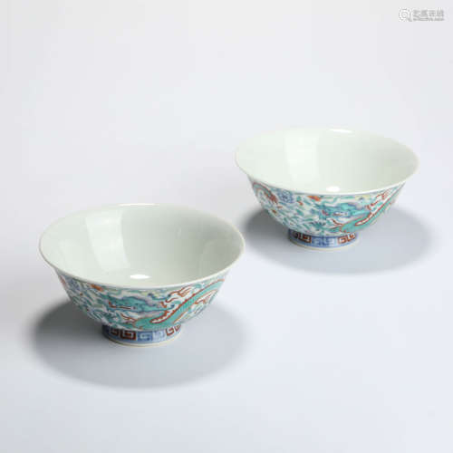 A Pair Of Wucai Dragon Bowls