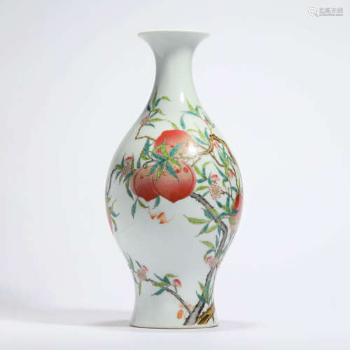 A Famille Rose Peaches Olive Vase