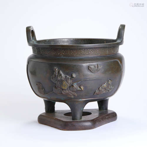 A Bronze Figural Tripod Incense Burner