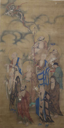 A Chinese Arhat Painting Scroll