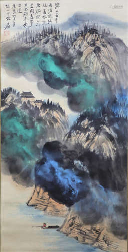 A Chinese Landscape Painting Scroll, Zhang Daqian Mark