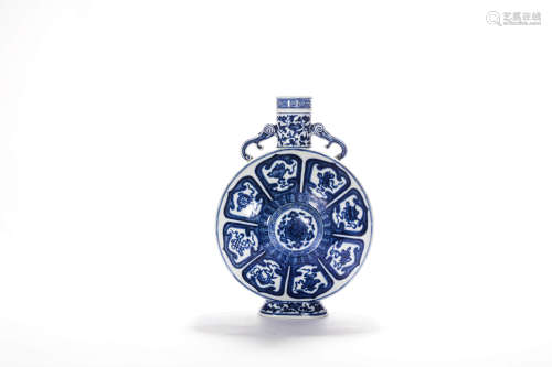 A Blue And White Eight Treasures Moonflask