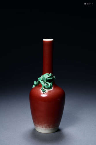 A Peachbloom-Glaze And Green Enameled Dragon Vase