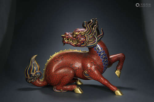 A Gilt Cloisonne Enamel Auspicious Beast Ornament