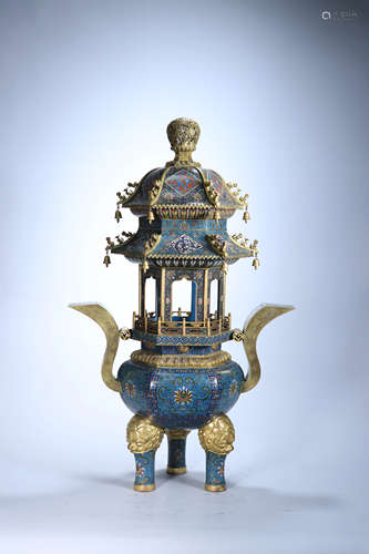 A Gilt Cloisonne Enamel Tripod Incense Burner