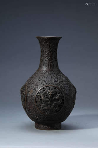 A Bronze Dragon Interlocking Lotus Vase