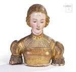 Buste de sainte-femme formant reliquaire Sculpture en bois p...