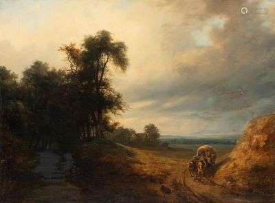 Charles-Claude DELAYE (1793-1848) ? Paysage avec carriole at...