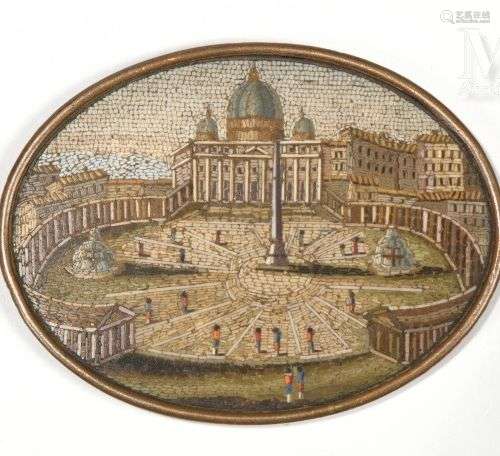 La Place Saint-Pierre de Rome Petite plaque ovale en micro-m...