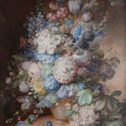 Olympe ARSON (1814 - ?) Vase de fleurs sur un entablement Aq...