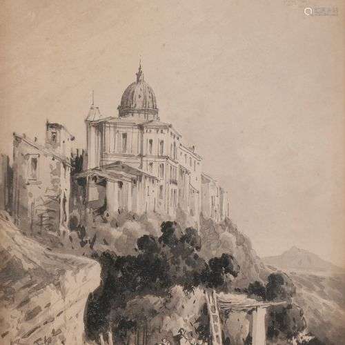 Conzalvo CARELLI (Naples 1818 - 1900) Castel Gandolfo Plume ...