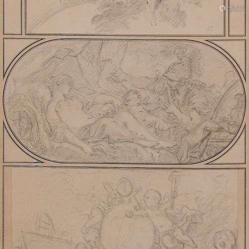 François BOUCHER (Paris 1703 - 1770) 3 dessins sur le même m...