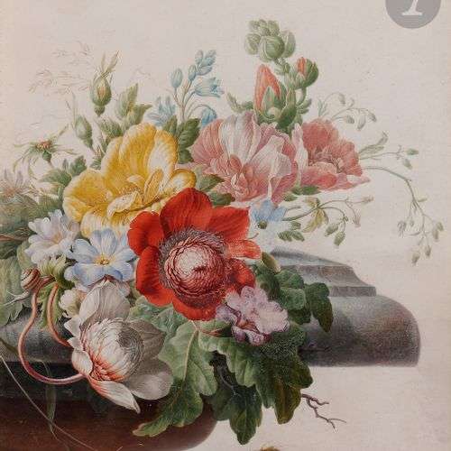 Herman HENSTENBURG (Hoorn 1667 - 1726) Bouquet sur un entabl...