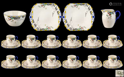 Shelley Art Deco Tea Service, twelve place setting, 'Leafy B...