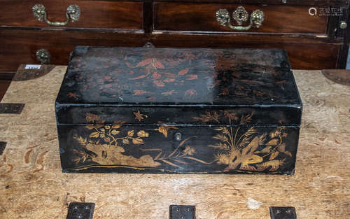 19thC Oriental Lacquered Writing Slope, With Fitted Interior...