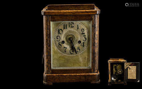 A Mechanical Key Wind Alarm Clock glass painted panel. Heigh...