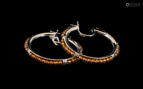 Hessonite Garnet Large Hoop Earrings, round, facetted, hesso...