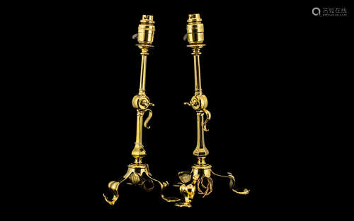 Pair of Unusual Brass Adjustable Table Lamps supported on pe...