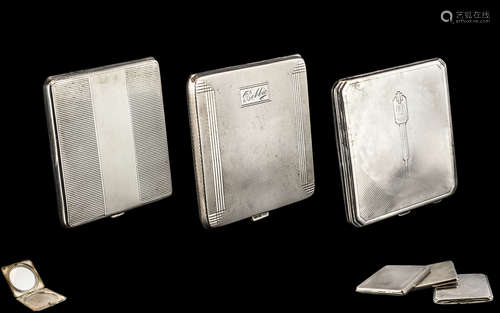 Collection of 1920's & 1930's Sterling Silver Compacts of Sq...