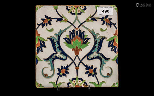 Large Minton & Hollins Isnik Pattern Tile, impressed marks t...