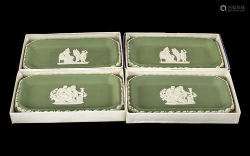 Wedgwood Green Jasper - four oblong sweet dishes, in origina...