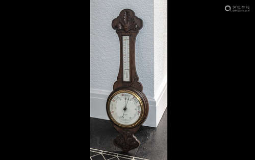 Oak Cased Aneroid Barometer by J J Lockwood of Preston, with...