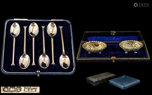 Victorian Period Pair of Sterling Silver Boxed Set of Salts ...