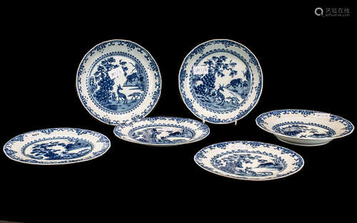 Chinese 18th Century Blue and White Porcelain Dishes decorat...