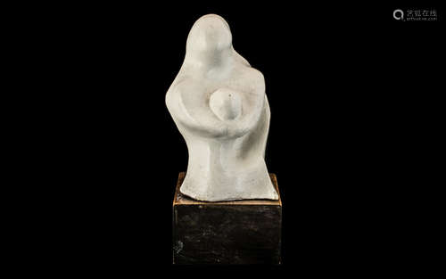 Henry Moore Style Figure raised on a wooden block, measures ...