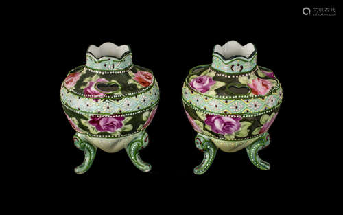 Pair of Small Noritake Type Vases of bulbous shape, decorate...