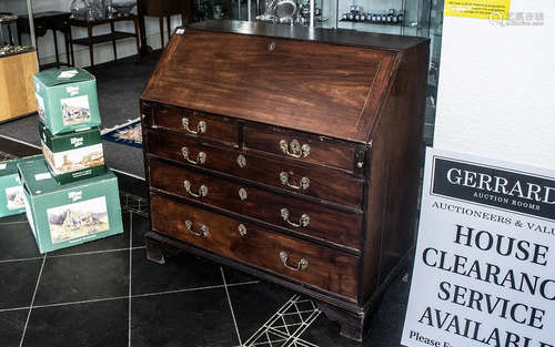 A Walnut George III Bureau with full front, fitted interior ...