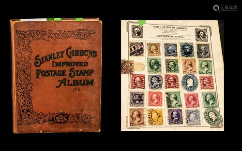 Very old Stanley Gibbons Improved stamp album No. 0 well fil...