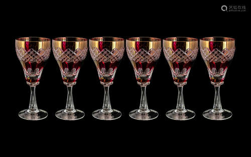 Cranberry Glass - Suite of Six Large Wine Glasses, beautiful...