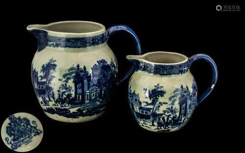 Two Reproduction Ironstone Jugs, 19th century style blue tra...