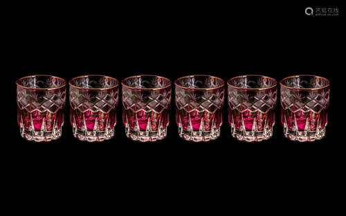 Cranberry Glass - Suite of Six Engraved 3'' Tumblers, made i...