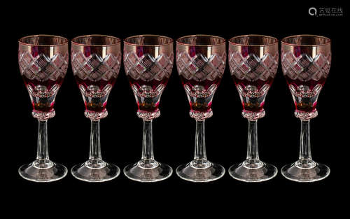 Cranberry Glass - Suite of Six Engraved Liqueur Glasses, mad...