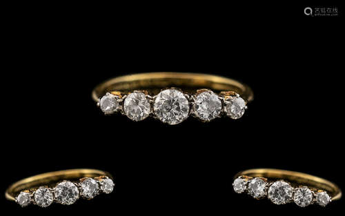 18ct Gold - Attractive 1920's 5 Stone Diamond Set Ring - In ...