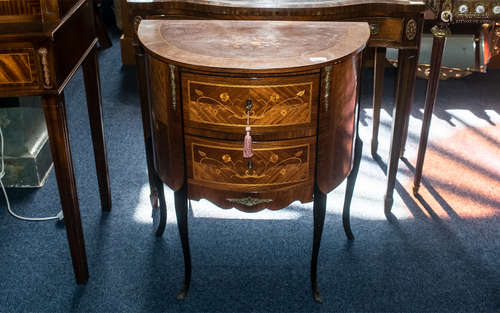 A French Demi Lune Two Drawer Inlaid Commode, chest of tradi...