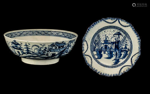 Antique Blue and White Decorated Bowl - Depicting Chinese Pa...