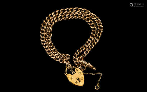 Antique Period - 9ct Gold Double Albert Bracelet with Heart ...