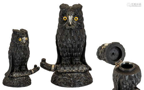 Victorian Irish Inkwell in Form of Owl. Mid to early 19th ce...