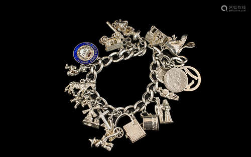 Sterling Silver - Vintage Charm Bracelet Loaded with 20 Char...