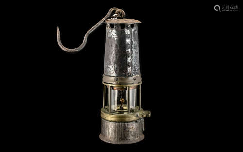 Baccarat - Antique French Miners Lamp with glass window stam...