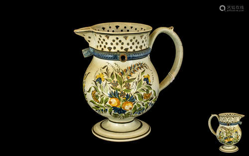 Staffordshire Puzzle Jug in cream with handpainted floral de...