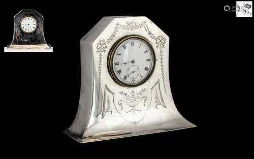 Edwardian Silver Miniature Dressing Table Clock with a white...